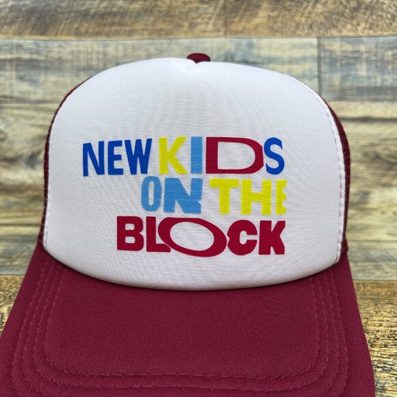 New Kids On The Block NKOTB Unisex Trucker Hat Maroon Snapback 80s Pop Band Cap - Picture 3 of 7